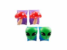 2 x brassards gonflables de natation enfants 3-6 ans, flotteurs piscine & plage - pack duo champignon alien