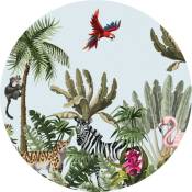 Ag Art - Papier peint intissé auto-adhésif rond Thème Jungle et perroquets multicolores - 140 x 140 cm