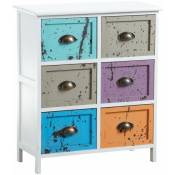 Aubry Gaspard - Commode 6 tiroirs multicolores - Blanc