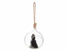 Boule en verre suspendue "bouddha" 10cm transparent