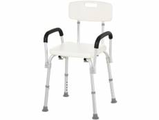 Chaise de douche siège de douche ergonomique hauteur réglable pieds antidérapants dossier accoudoirs amovibles charge max. 136 kg alu hdpe blanc