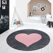 Coeur - Tapis enfant rond à motifs points - rose 160 x 160 cm