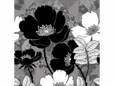 Coussin a motif a fleurs blanche et noir - 45 cm x 45 cm