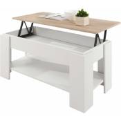Design Ameublement - Table basse plateau relevable avec coffre 100x50x43,5 (52,3)cm Modèle Nicoleta Blanc et Sonoma Finition brillante - Blanc/Sonoma