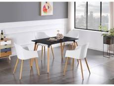 Eden - ensemble table à manger 4 à 6 personnes noire + 4 chaises scandinaves blanches
