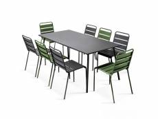 Ensemble table de jardin et 8 chaises en métal gris et vert cactus - palavas
