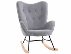 Fauteuil à bascule oreilles rocking chair grand confort accoudoirs assise dossier garnissage mousse haute densité aspect velours gris