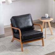Fauteuil en cuir pu, cadre en bois, chaise longue d'appoint moderne pour le salon, 65x80x76cm noir
