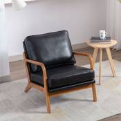 Fortuna Lai - Fauteuil en cuir pu, cadre en bois, chaise longue d'appoint moderne pour le salon, 65x80x76cm noir