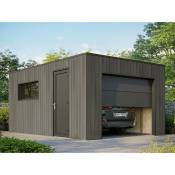 Garage Bois Composite silverstone - Bardage Couleur Ardoise - Surface : 20m² - Porte Sectionnelle Motorisée - 2 télécommandes - Double Vitrage