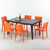 Grand Soleil - Table rectangulaire et 6 chaises Poly rotin colorées 150x90cm noir Enjoy Chaises Modèle: Paris orange