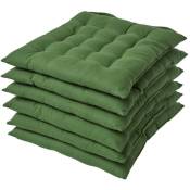 Homescapes - Lot de 6 galettes de chaise Capitonnée Vert foncé 40 x 40 cm - Vert Foncé