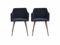 Lot de 2 chaises de salle à manger scandinaves, tissu bleu avec accoudoirs chaise de salle à manger,pied bois 53*54*75cm
