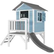 Maison Enfant Beach Lodge xl en Bleu avec Toboggan en Gris Maison de Jeux en Bois ffc pour Les Enfants Maisonnette / Cabane de Jeu pour Le Jardin