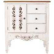 Meuble console, table console en bois avec 1 porte et 3 tiroirs coloris blanc - Longueur 70 x Profondeur 36 x Hauteur 80 cm