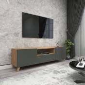 Meuble tv Torsby à portes avec espace de rangement 140 x 30 x 46 cm effet chêne anthracite [en.casa] gris foncé