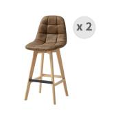 Moloo - owen oak - Chaise de bar vintage microfibre marron pieds chêne(x2) - Marron