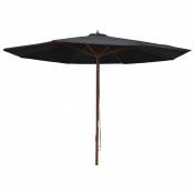 Parasol droit avec mât en bois Ø 350 cm - Noir - 350 x 256 cm