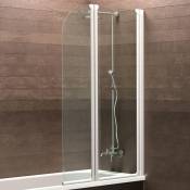 Pare-baignoire pliant, verre 3 mm, 114 x 140 cm, paroi - écran de baignoire pivotant 2 volets, Capri Schulte transparent, profilé blanc