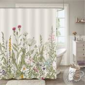 Rideau de douche extra long 182,9 x 182,9 cm de long, tissu de rideau de douche haut floral vintage, printemps coloré fleur sauvage herbe boho plante