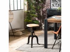 Robin - tabouret industriel assise bois manguier hauteur ajustable pieds métal noir