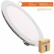 Spot LED Downlight rond plat 20W 1800LM Coupe 220mm | Blanc froid 6500K - Pack 1 pce. - Blanc froid 6500K