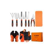 Stanew - Porte-outils de jardinage, ensemble d'outils de jardin en acier inoxydable, 13 pièces avec sac de rangement - Couleur orange