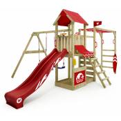 Structure d'escalade Tour de jeu Smart Baboon avec balançoire & toboggan, tour d'escalade avec bac à sable, échelle & accessoires de jeu – rouge