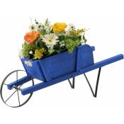 Support de Plantes en Forme de Brouette en Bois, Support de Pots de Fleurs décoratif avec Roue en métal, 9 Accessoires, Bleu - Goplus