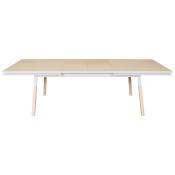 Table 180x100 cm en frêne massif, 2 rallonges blanc