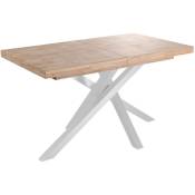 Table à manger rectangulaire extensible en bois coloris chêne / pieds blanc - Longueur 140-220 x profondeur 90 x hauteur 76 cm -PEGANE-