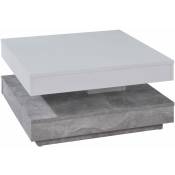 Table basse carrée blanc et gris béton pivotante