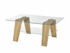 Table basse rectangulaire lucey plateau en verre et structure en chêne naturel 20100992296