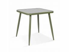 Table de jardin carrée en aluminium vert kaki