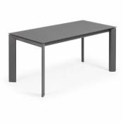 Table de salle à manger extensible Axis rectangulaire 160 (220) x 90 cm graphite en verre avec pieds en acier graphite - Kave Home
