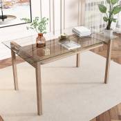 Table de salle à manger rectangulaire, 110x65x74cm, plateau de table en verre trempé, avec rangement, beige