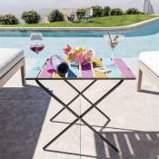 Table pliante de jardin Cavallino métal bois de pin 60 x 40 x 57 cm noir multicolore
