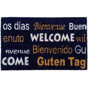 Tapis coco 'Welcome / Bienvenue / Bienvenido / Guten Tag' - 50x80 cm - Bleu foncé