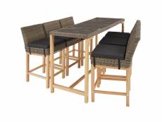 Tectake table de bar en rotin lovas avec 6 chaises latina - marron naturel 404854