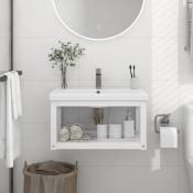 The Living Store - Cadre de lavabo de salle de bain mural Blanc 59x38x31 cm Fer Blanc