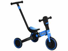 Tricycle enfant évolutif 4 en 1 - tricycle à pousser, tricycle simple, draisienne, vélo - canne télescopique - guidon pliable - alu. Bleu pp noir