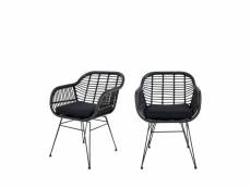 Trieste - lot de 2 fauteuils indoor et outdoor aspect rotin et métal avec coussin - couleur - noir
