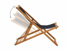 Vidaxl chaise pliable de plage bois d'eucalyptus et tissu noir 310316