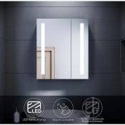 Armoire de toilette led avec éclairage Miroir de salle de bain Prise tactile Acier inoxydable 60x70cm Charnières sans fil Design - Sonni
