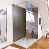 Aurlane - Pack panneaux muraux Wood Stone + paroi freedom 2 miroir + receveur whitness