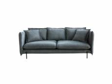Canapé design 3-4 places en tissu velours bleu gris et métal noir almar