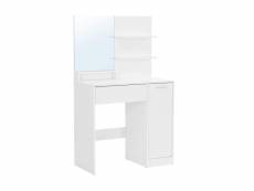 Coiffeuse blanche avec miroir, 1 tiroir, 2 étagères et armoire de rangement - l80 x h132 cm