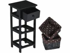 Costway commode rangement 1 tiroir et 2 paniers etagère en bois, noir, table de chevet en bois moderne noir