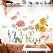 Diy Feuilles Fleurs Sticker Mural Sticker Mural pvc Home Room Decor Art Amovible, 1 set