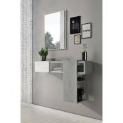 Dmora - Meuble d'entrée avec miroir, entrée pour hall avec tiroir, Vide-poche pour petits appartements, cm 100x27h155, couleur Ciment et Blanc